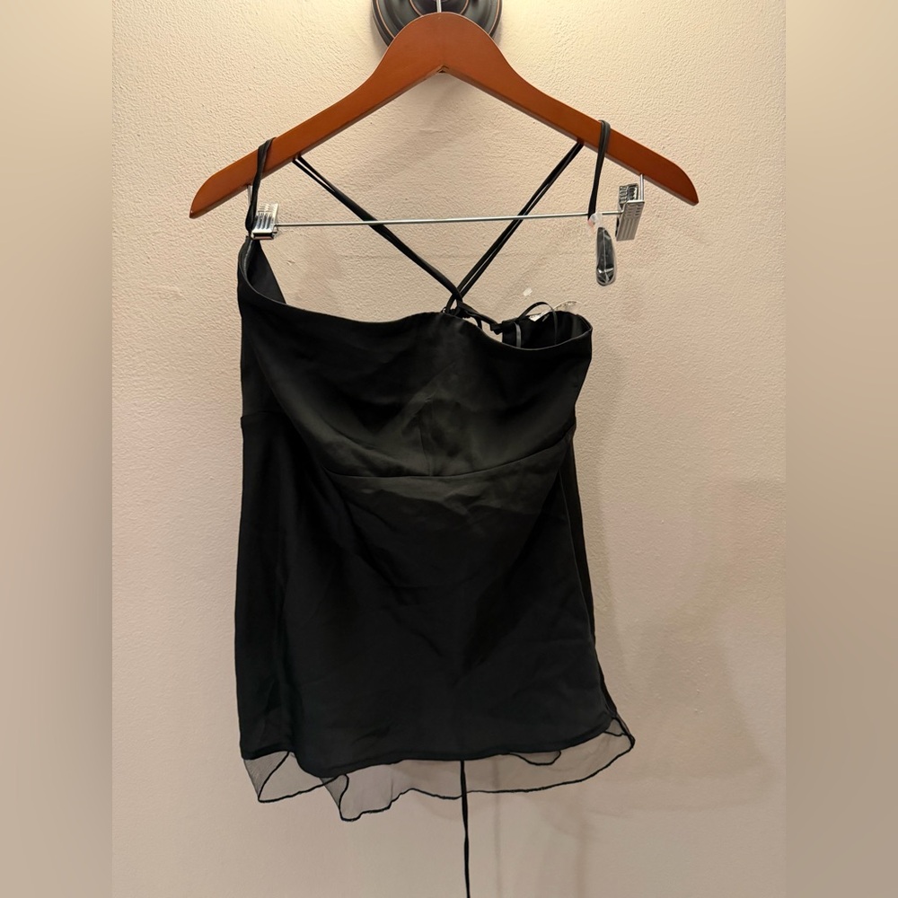 Intimately Free People Black Cowl Neck‎ Cami Top Sheer Mesh Hem Medium